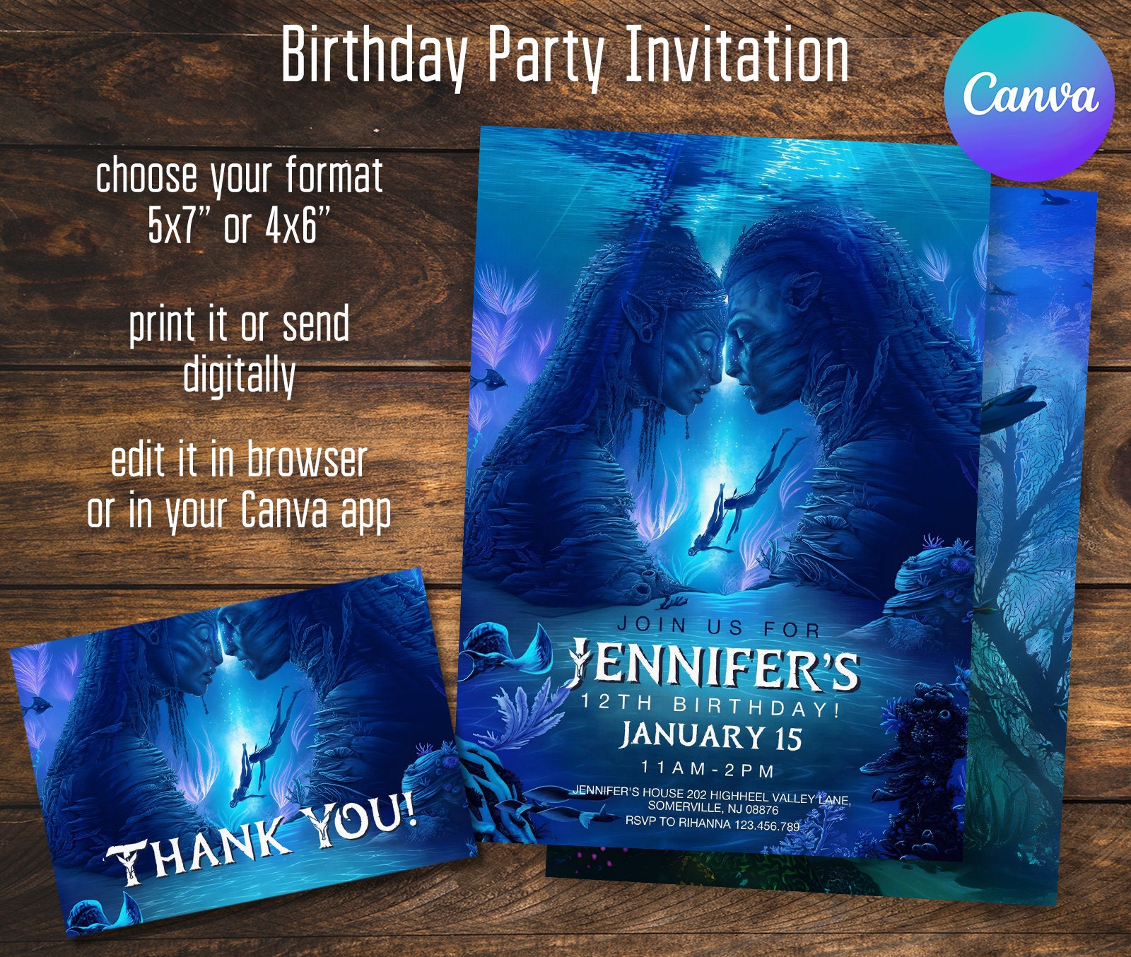Printable Avatar 2 Invitation, Pandora Editable Birthday Invite, Avatar ...