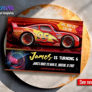Birthday Party Invitation, Racing Birthday invitation template,  Printable Cars invitation, Lightning Mcqueen invite