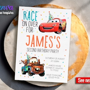 Birthday Party Invitation, Lightning Mcqueen invite,  Printable Cars invitation, racing Birthday invitation template