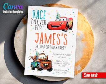 Birthday Party Invitation, Lightning Mcqueen invite,  Printable Cars invitation, racing Birthday invitation template