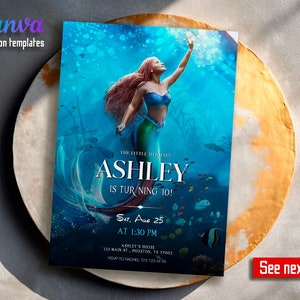 Mermaid Birthday Invitation, Princess Ariel Party, Mermaid Party, The Little Mermaid Printable invitation, Editable Invitation