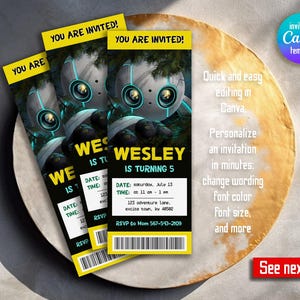 Wild Robot Roz Geburtstagseinladung, bearbeitbare druckbare Ticket-Einladung, Wild Robot Movie Party Einladungsvorlage, Kino-Junge-Mädchen-Geburtstag