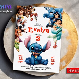 Printable Editable Stitch Invitation, Lilo and Stitch Birthday Invite, Stitch Party Invite template, girl birthday, boy bday