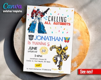 Printable invite, Rescue Bots Birthday Invitation, Bumblebee invitation, transformers party, Optimus Prime invite, Autobots party invitation