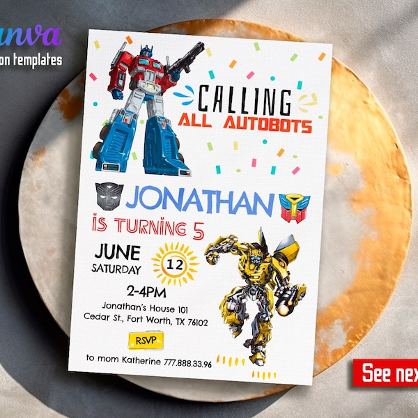 Printable invite, Rescue Bots Birthday Invitation, Bumblebee invitation, transformers party, Optimus Prime invite, Autobots party invitation