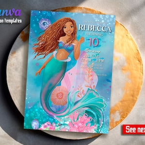 Princess Ariel Party, Mermaid Party, The Little Mermaid Printable invitation, Editable Invitation, Mermaid Birthday Invitation