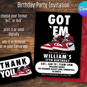 Printable editable red sneaker ball invitation Girl Birthday Invitation, boy birthday invite, Instant Download, birthday party printable