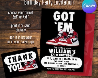 Printable editable red sneaker ball invitation Girl Birthday Invitation, boy birthday invite, Instant Download, birthday party printable