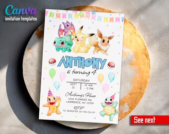Printable Birthday Invite, editable invitation, birthday invitation,  birthday invite, Instant Download, anime birthday invite
