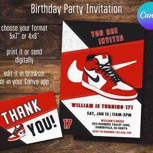 Printable Birthday Invitation, sneaker birthday invite, editable pink sneaker ball invitation, Instant Download, birthday party printable