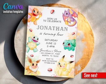 Printable Birthday Invite, editable invitation, birthday invitation,  birthday invite, Instant Download, anime birthday invite