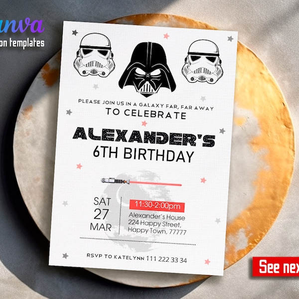 Printable birthday invite, Editable invitation, instant Download, wars invitation, Star invite, wars invitation, darth vader birthday party