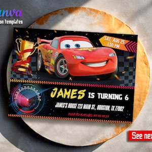 Birthday Party Invitation, Racing Birthday invitation template,  Printable Cars invitation, Lightning Mcqueen invite
