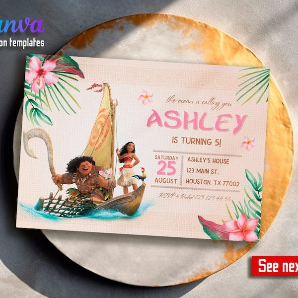 Editable te fiti birthday, Party invite, Moana Printable invitation, Editable Invitation, hawaii Birthday Invitation, luau Party