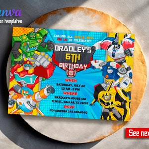 Autobots party invitation, Bumblebee invitation, transformers party, Printable invite, Rescue Bots Birthday Invitation, Optimus Prime invite