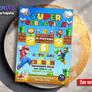 Birthday Invite boy girl, Super mario invitation, mario bros movie invitation, Instant Download, video game Birthday Invite template