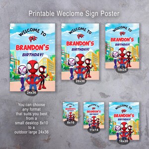 spidey friends Printable Welcome Sign template, Birthday superhero Party Welcome in Poster, spiderman Boy super hero party decoration image 3