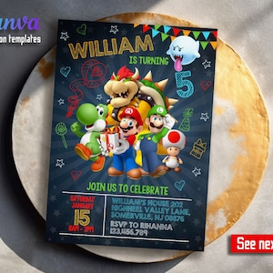 Birthday Invite boy girl, Super mario invitation, mario bros movie invitation, Instant Download, video game Birthday Invite template