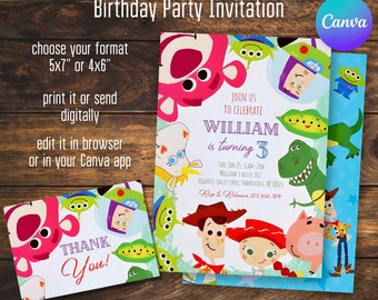 Printable birthday invitation, boy girl birthday invite, toy story invitation, two infinity beyond Editable invitation, instant download