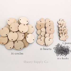50 Birthday Board Tags 1.5&quot; including 35 circles, 10 hearts and 5 paw prints, birthday calendar wood disc birthday board wooden tags dog cat