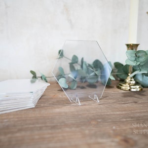 Bulk Acrylic Hexagon Table Number Signs with Acrylic Feet