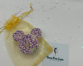 Handmade Sparkly Mouse Phone Grip, Purple Diamante Resin Phone Holder