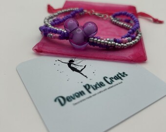 Handmade Twisted Multi Strand Beaded Bracelet with Mouse Charm