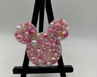 Handmade Mouse shaped Phone grip with Pink Pearl beading