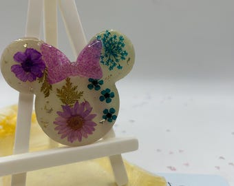 Floral Mouse-Inspired Resin Phone Grip with Purple Glitter Bow