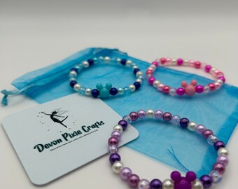Handmade Pastel Pearl Bracelet Set – Mouse Charm Trio