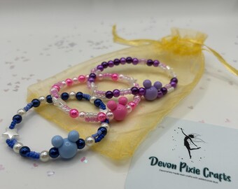 Handmade Mouse Charm Bracelet Set – Pastel Beaded Jewellery
