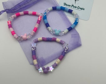 Handmade Mouse Charm Bracelet Set – Pastel Beaded Stackable Jewellery Gift for Theme Park Fans