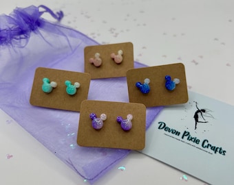 Pastel Mouse Stud Earrings – A Sprinkle of Magic, Set of 4 handmade from Resin