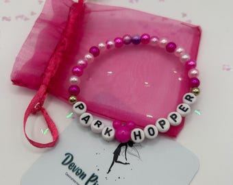 Handmade Theme Park Beaded Bracelet – Rope Dropper, Park Hopper, Magic Maker – Mouse Charm