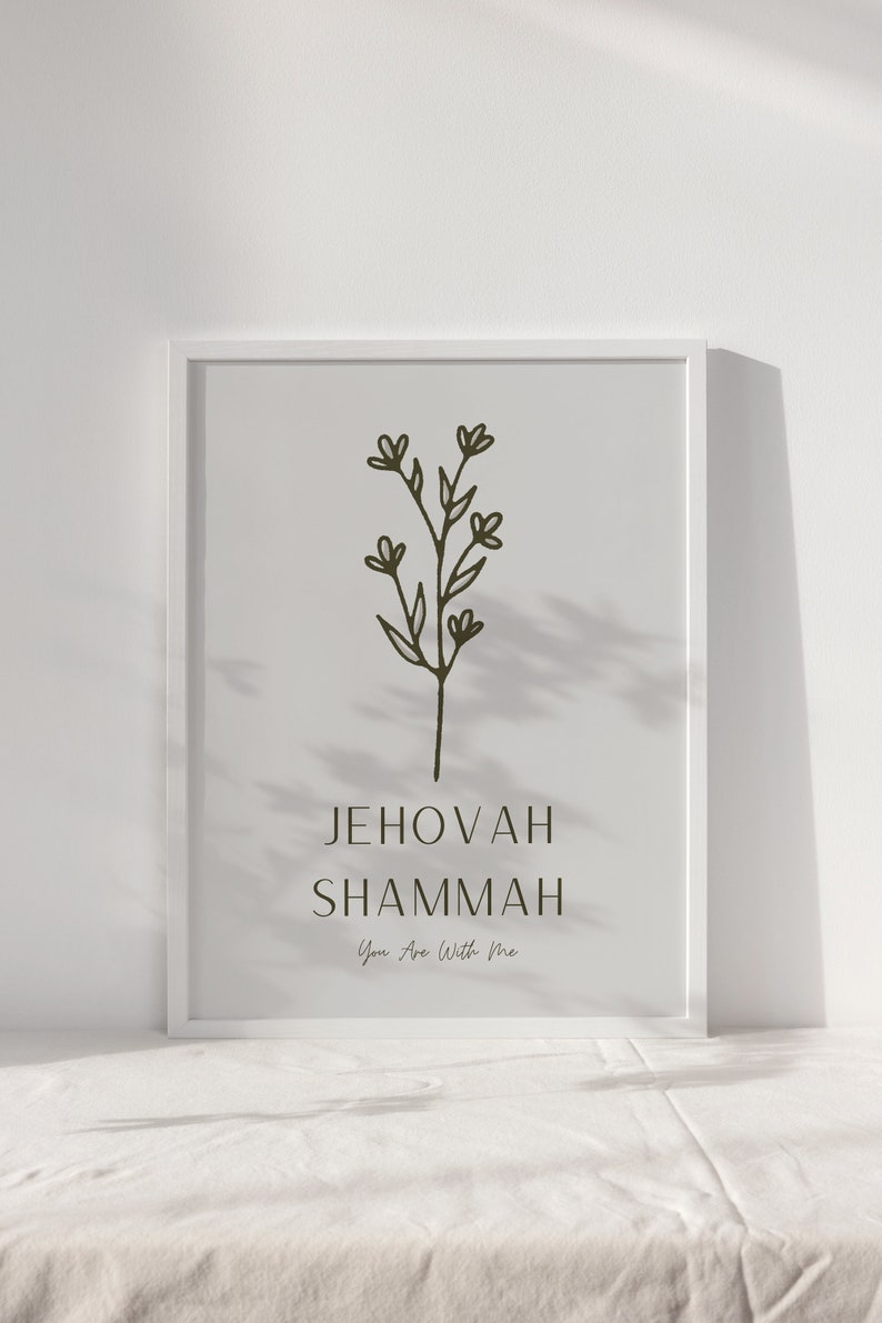Jehovah Shammah God is Present Christian Printable Beige Aesthetic Gifts for Women Hebrew Name ...