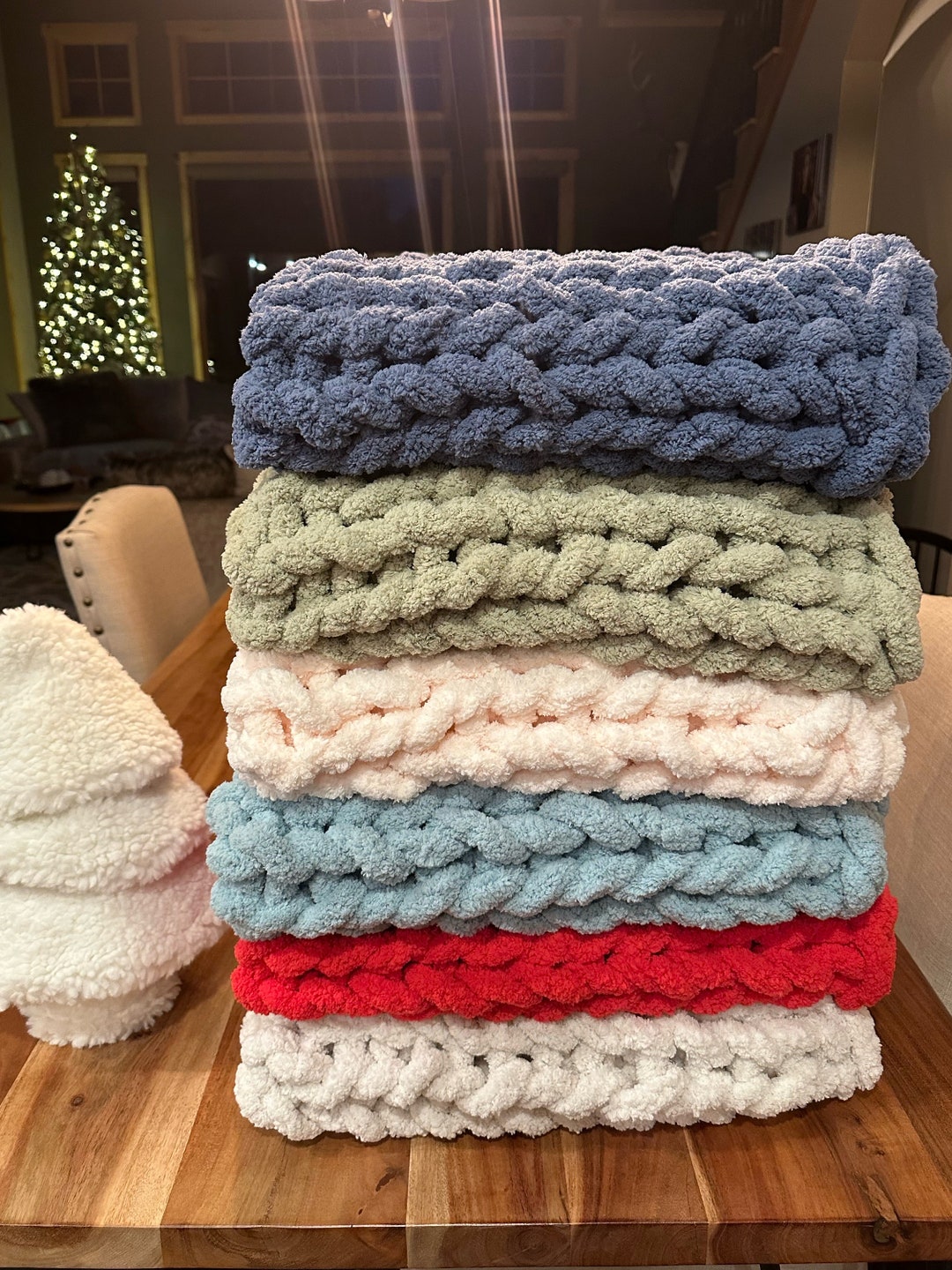 Chunky Hand Knit Blankets, Chunky Knit Throw, Chenille Blanket, Baby