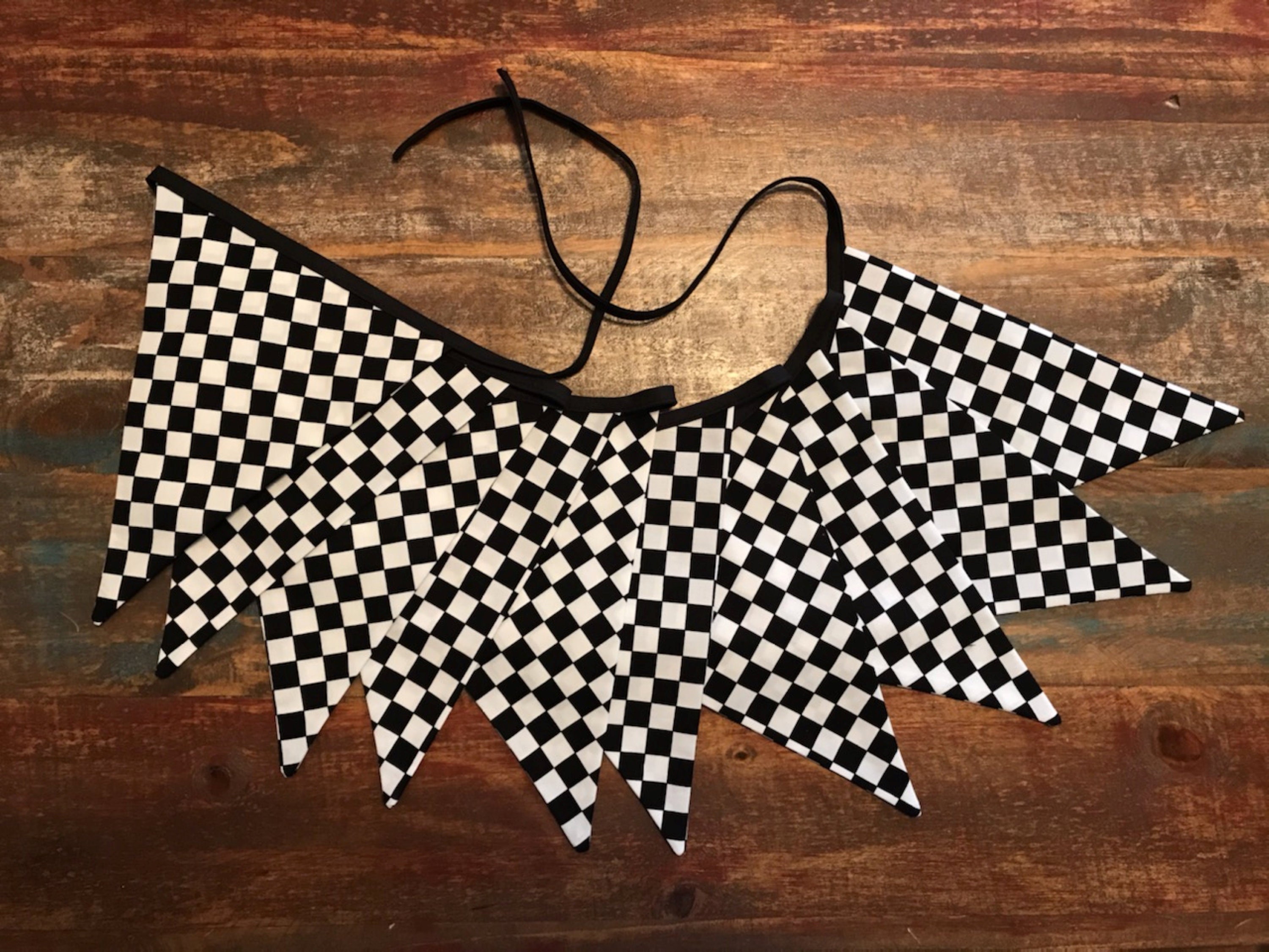 Checkered Bunting Flags Banner, Checkered Race Pennant Flags, Finish Line Pennant Flags Black and White