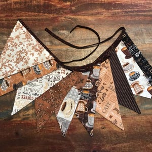 Coffee Bunting Garland, Java Bar Fabric Banner, Coffee Lover Gift, Kitchen Wall Decor, Coffee Station Pennant, Designer Fabric Coffee Flags