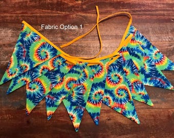 Tie Dye Bunting Flag Banner Garland, Retro Tie Dye Pennant Flags