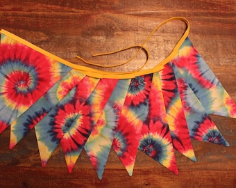 Tie Dye Bunting Retro Garland Pennant Flags, Hippie Décor