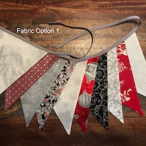 Christmas Bunting Garland: Red and Silver Shimmering Fabric Pennant Flag Banner