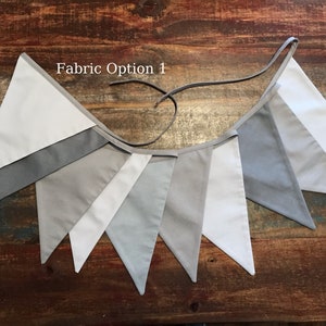 Rustic Farmhouse Bunting: Gray and White Fabric Flag Garland