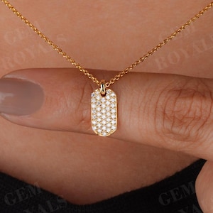 Lab Diamond Dog Tag Pendant, Pave Tag Pendant Necklace For Women, 14K Dainty Diamond Dog Tag Necklace, Bridesmaid Gifts, Lab Grown Diamond