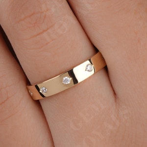 Flush Set Moissanite Wedding Band Women 14K Gold Stackable Band Round Cut 4.00MM Wide Modern band unisex band Full Eternity Anniversary gift