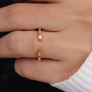 Anillo de boda abierto, anillo de boda tipo baguette, anillos de boda tipo puño, anillos de boda de moissanita para mujer, anillo de boda espacial, anillo a juego, anillo espaciador abierto, anillo abierto de oro amarillo