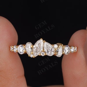 Multi Stein Moissanite Ehering Frauen Vintage 14K Gold Pear & Marquise Diamant Mosaik Band halbe Ewigkeit Stapeln Jahrestag Geschenke