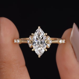 Vintage Engagement Ring 1.0 - 2.0 CT Marquise Cut Lab Grown Diamond Ring Lab Diamond Wedding Ring Art Deco Lab Created Ring Anniversary Gift