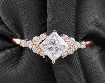 Princess Cut Diamond Ring 14K Gold Moissanite Engagement Ring For Women Promise Ring princess cut ring Anniversary Birthday Gift For Her