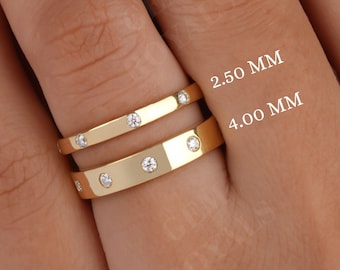 Flush Set Moissanite Wedding Band Women 14K Gold Stackable Band Round Cut 2.50 MM - 4.00 MM Wide Modern band Full Eternity Anniversary gift
