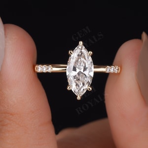 Certified Lab Grown Diamond Engagement Ring, 1 - 2 CT Marquise Diamond Ring 14K Gold Handmade Jewelry, Wedding Ring for Women, Gift for her